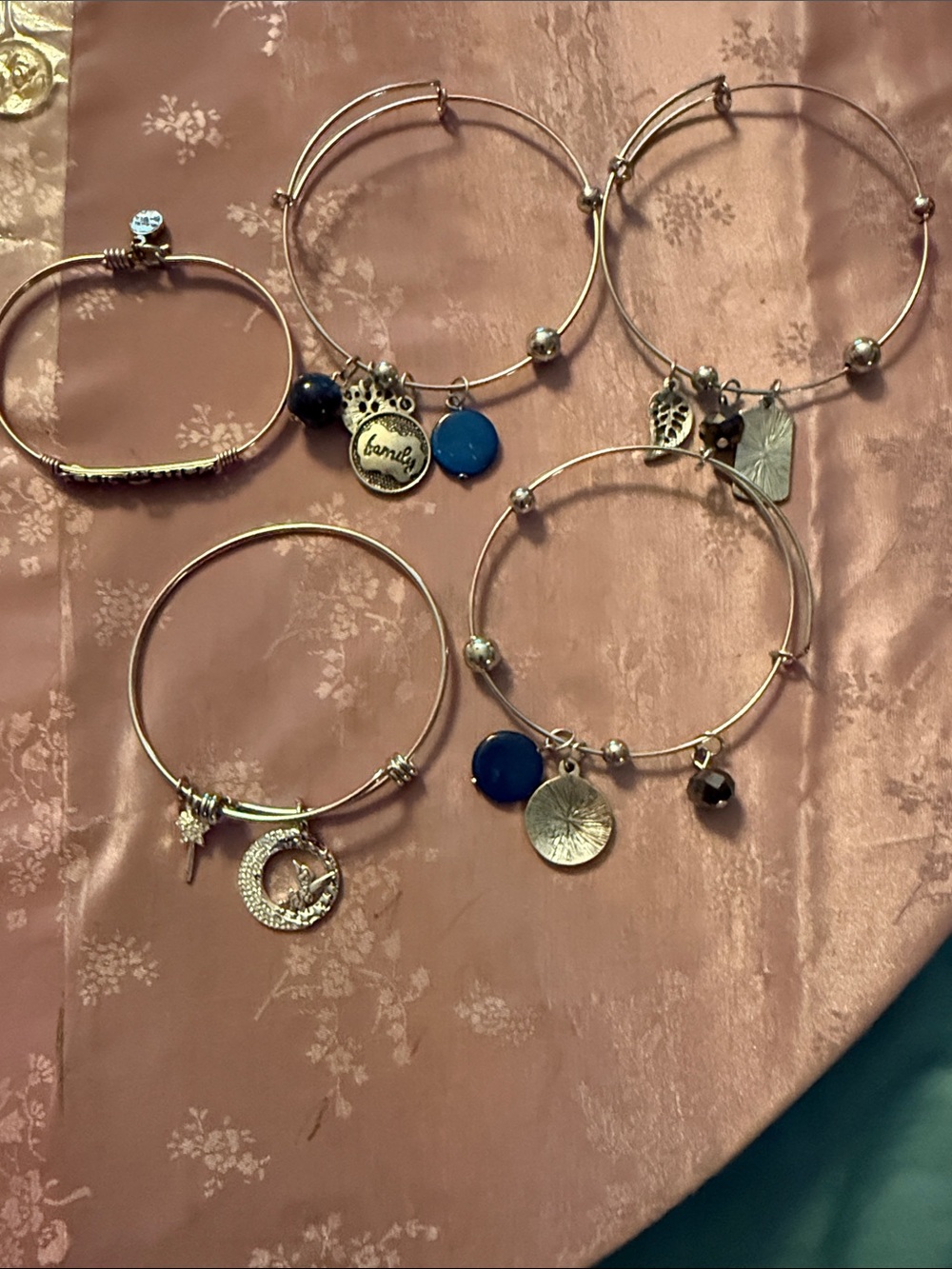 Silver-Tone Charm Bangle Bracelet with Blue Accents